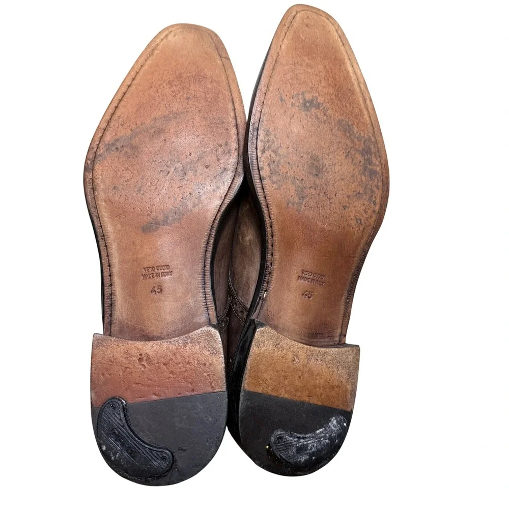 Calzoleria Toscana Monk Strap Shoes Mens 45 Brown Leather Wingtip Brogue Italy